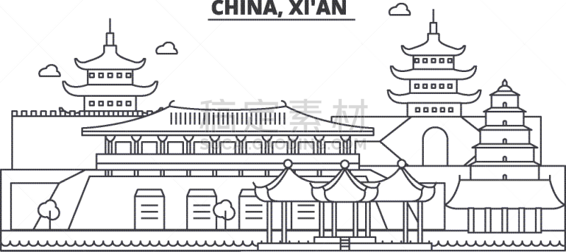 西安,建筑,城市天际线,分界线,红色,自然美,名声,传统,旅游