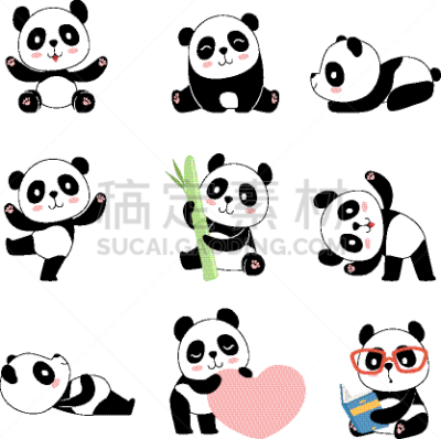 可爱的,性格,快乐,熊猫,熊,新生动物,婴儿,白色,黑色