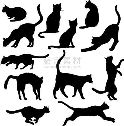 cats silhouettes black feline outline logos