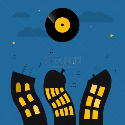 舞蹈,夜晚,房屋,矢量,唱片,背景,绘画插图,城市,数码图形,舞曲