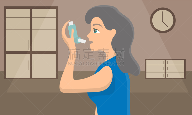 哮喘,女人,健康保健,药,直的,吸气,做,喷,停止,进攻