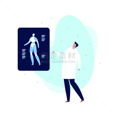 现代,矢量,科学家,科学,未来,电子人,男性,平坦的,自动的