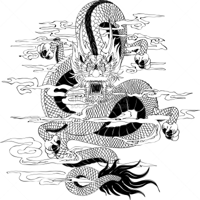 龙,矢量,日本,黑色,动物,图像,绘制