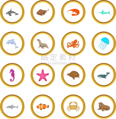 海洋,圆形,计算机图标,图像,水母,魟鱼,鲸,海豚,海星,海马