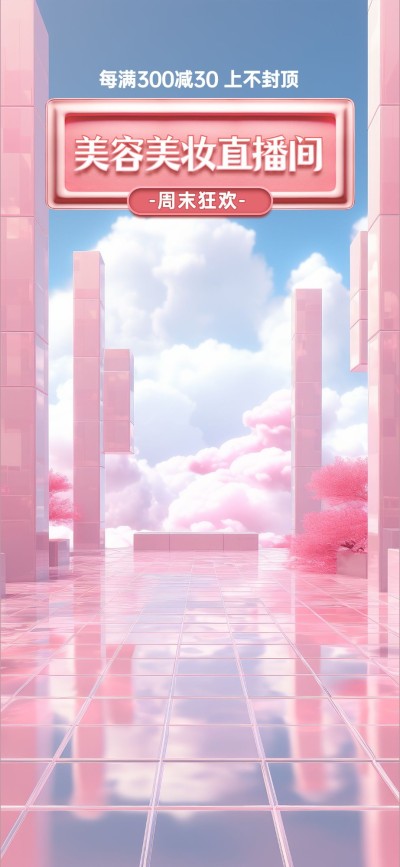 美妆竖版直播背景AIGC