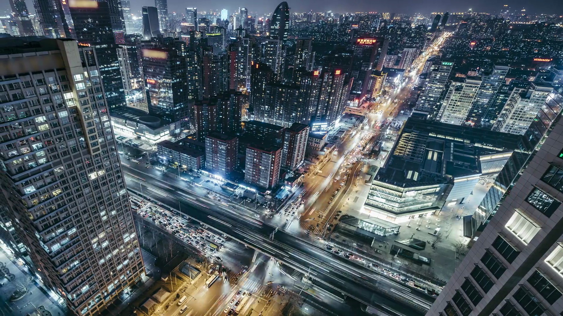 T/L WS HA PAN北京道路交叉口夜间鸟瞰