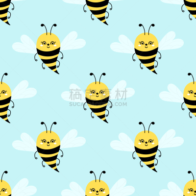 可爱的,纺织品,四方连续纹样,蜜蜂,绘画插图,卡通,昆虫,矢量,浅蓝色,动物手