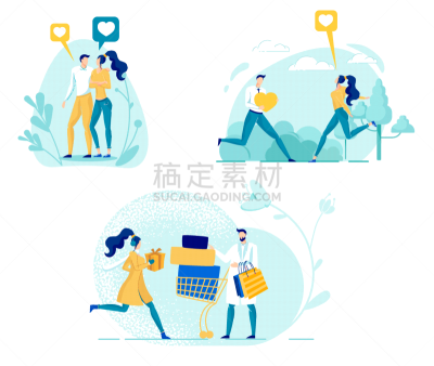 浪漫,矢量,异性恋,绘画插图,平坦的,背景分离,简单,顾客,想法,情人节