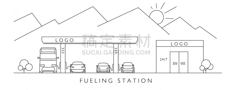 refueling gas station with small shop on travel