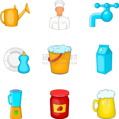 烹调用具,漫画,银餐具,分离着色,饮料,一次性物品,热,厨房器具,布置,烹调