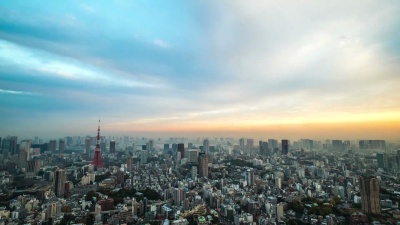 鸟瞰日本东京塔的时间带