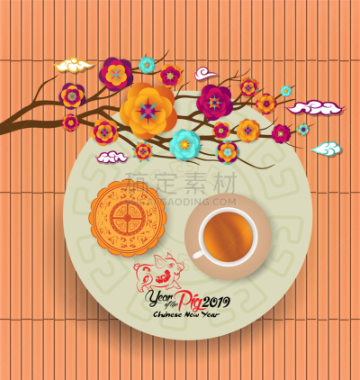 2019,月饼,背景聚焦,春节,传统,蛋糕,中间,云,问候