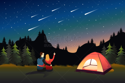 伴侣,流星雨,人,非都市风光,户外,夜晚,夏天,浪漫,露营,观看