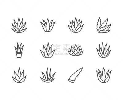 芦荟,鸡尾酒,符号,平坦的,线条,肉质植物,清新,直的,食品,果汁