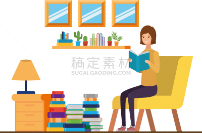 女人,起居室,书,世界读书日,图书馆,书店,分离着色,叉腰,坐,享乐