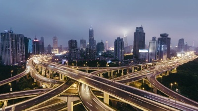 夜间/上海WS HA路交叉口T/L，中国