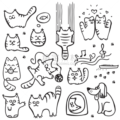 猫,乱画,分离着色,可爱的,白色,宠物,房屋,图像,哺乳纲,装饰