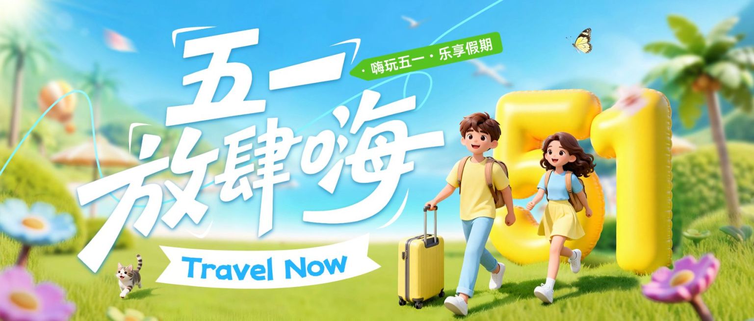 51五一劳动节节日祝福旅游出行活泼感公众号首图预览效果