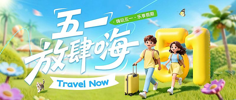 51五一劳动节节日祝福旅游出行活泼感公众号首图