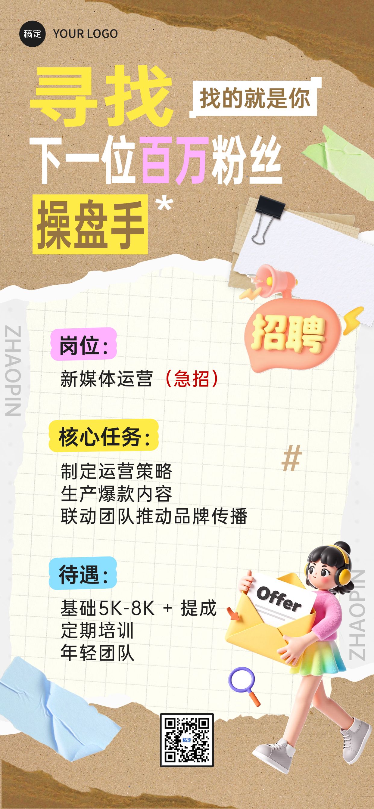 点击进入编辑 企业服务求职招聘拼贴全屏竖版海报AIGC预览效果