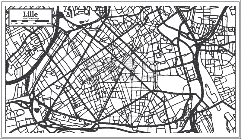 法国,里尔,轮廓,街道图,直的,公路,河流,主干路,复古