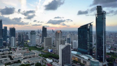   上海城市景观，中国，日夜过渡，平移