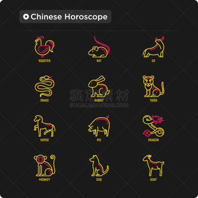 猴子,十二生肖,狗,细的,猪,山羊,兔子,绘画插图,计算机图标,野牛