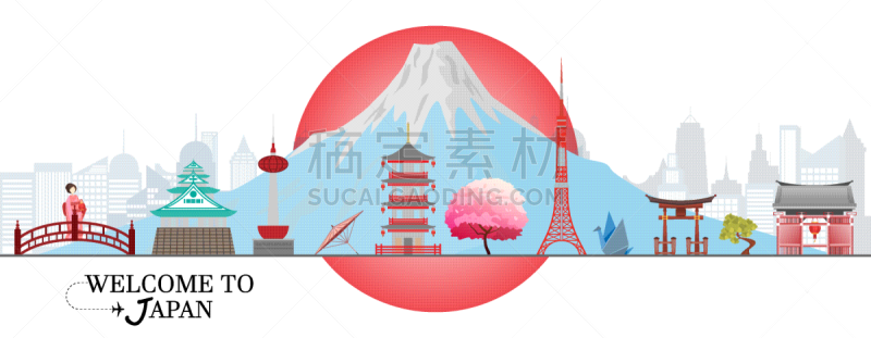 绘画插图,日本,全景,矢量,明信片,传统,华丽的,名古屋,女人