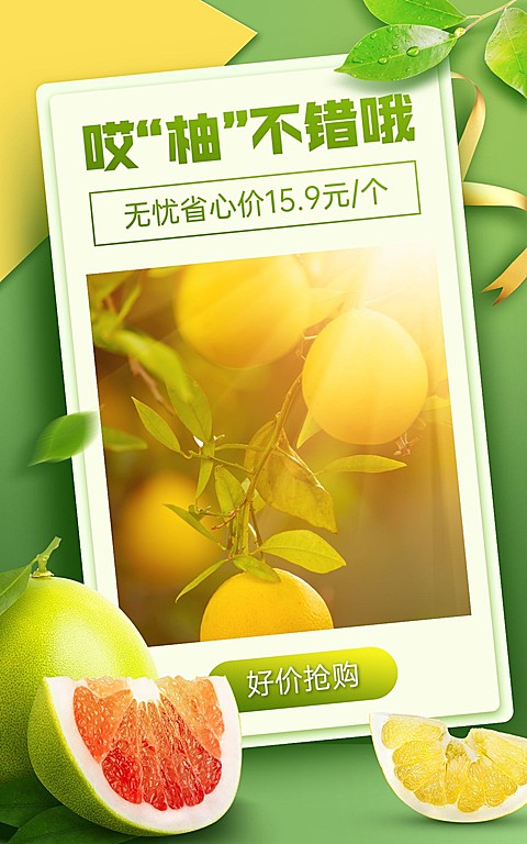 清新生鲜食品水果柚子海报