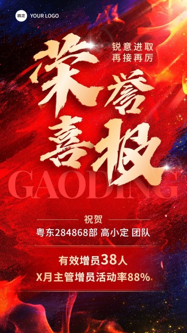 金融保险增员业绩表彰荣誉喜报激励风手机海报预览效果