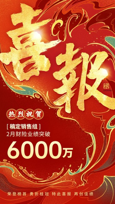金融保险业绩表彰大字喜报创新国潮风手机海报预览效果