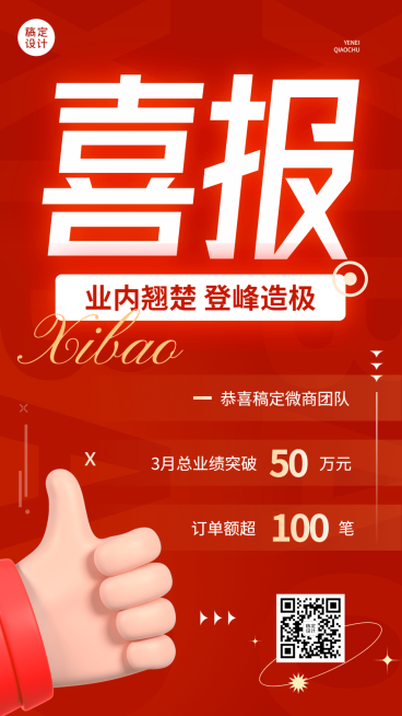 微商销售代理业绩表彰喜报喜庆手机海报预览效果