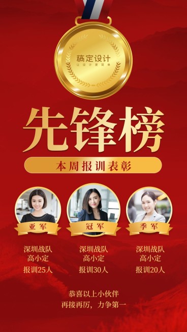 金融保险先锋榜报训排行榜喜报表彰海报预览效果