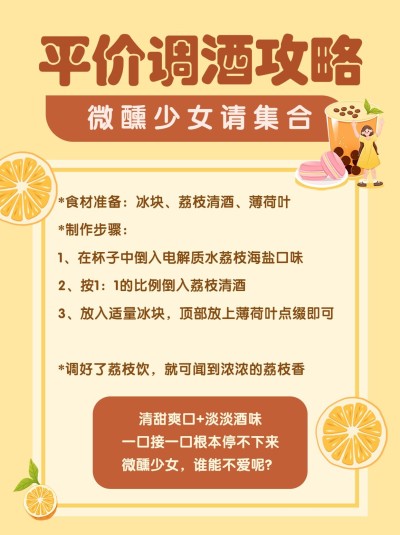 可爱手绘风餐饮调酒攻略指南小红书配图