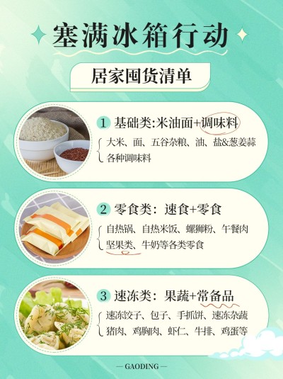 简约清新防疫居家囤货清单小红书配图
