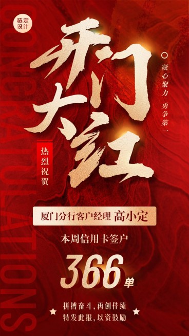 金融保险开门红业绩表彰喜报战报喜庆大气手机海报预览效果