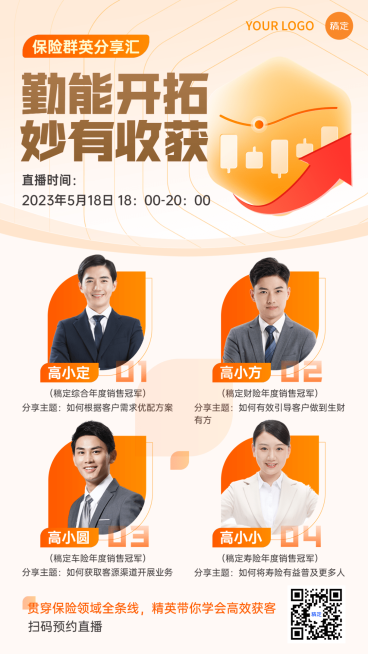 金融保险拓客直播预告讲师宣传多人海报预览效果