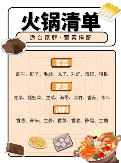 简约手绘创意餐饮火锅制作清单小红书配图