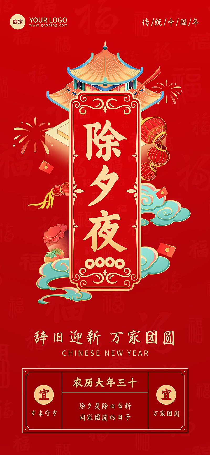 春节习俗科普祝福套系全屏竖版海报