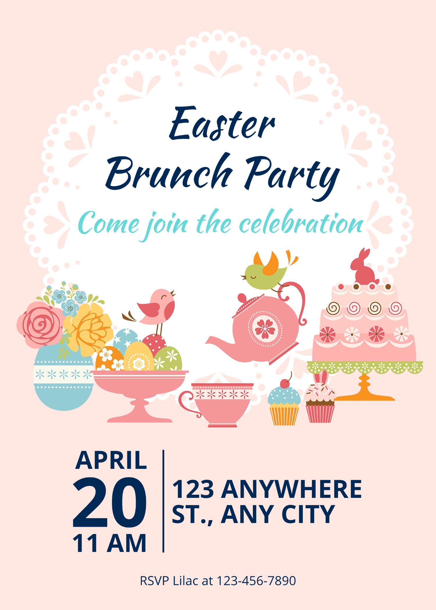 Simple Cute Style Cartoon Cake Element Easter party invitation
