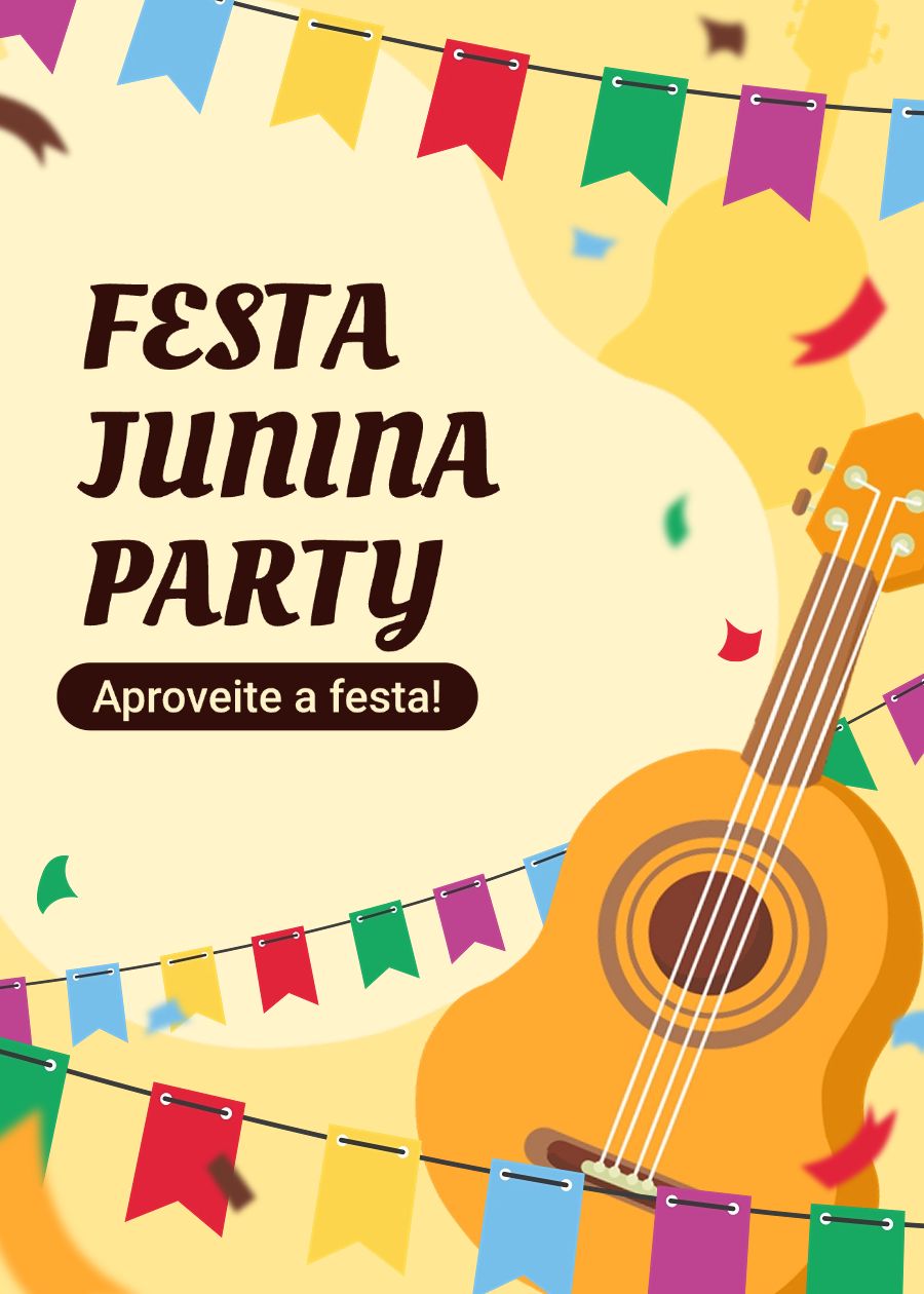Hand Painted Guitar Pattern Festa Junina Festiva Celebration Card