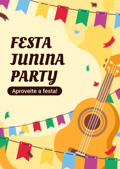 Hand Painted Guitar Pattern Festa Junina Festiva Celebration Card