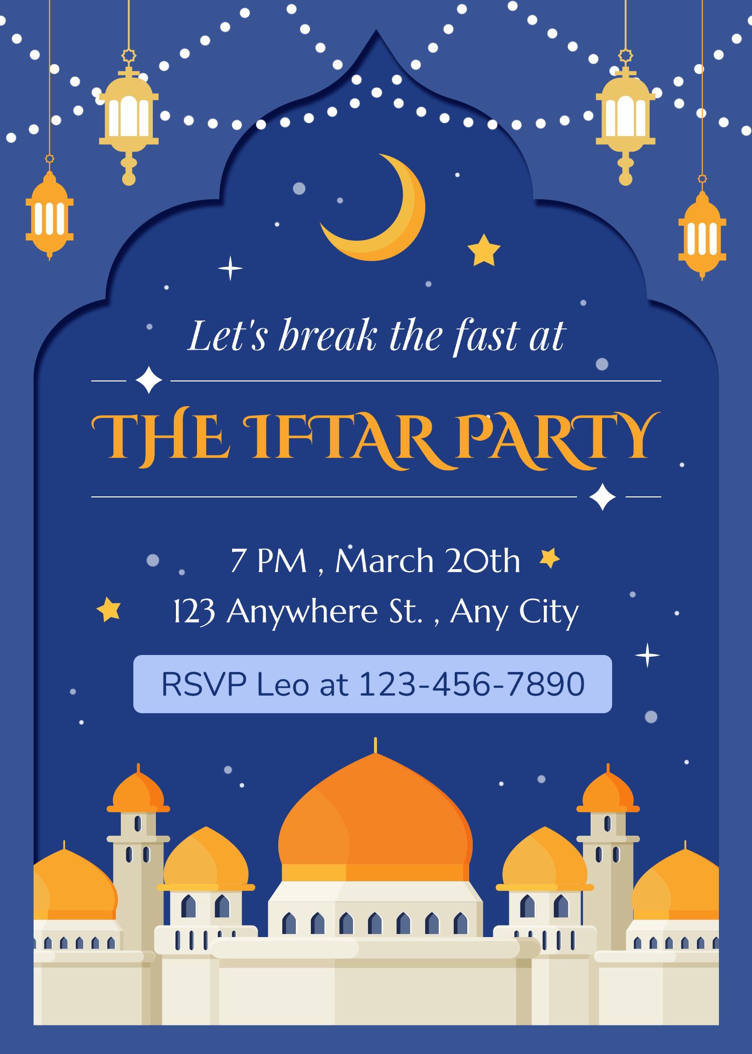 Retro Style Light Star Element Ramadan Gathering Party Invitation Letter
