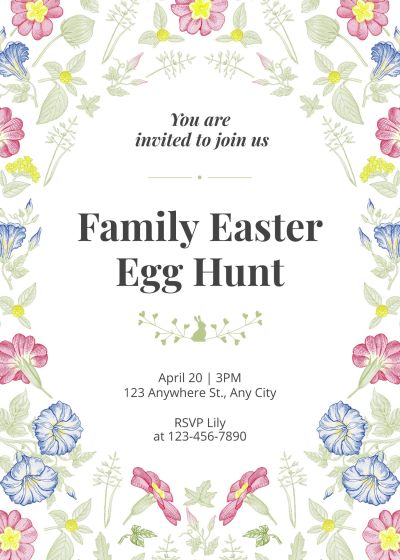 Literary Style Hand Painted Flower Surround Frame Easter party invitation