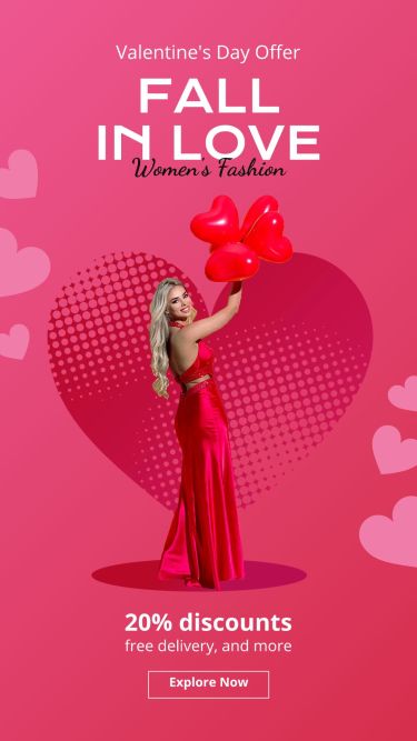 Pink Hearts Campaign Women's Fashion Dia dos namorados Discount Sale Promo Ecommerce Story