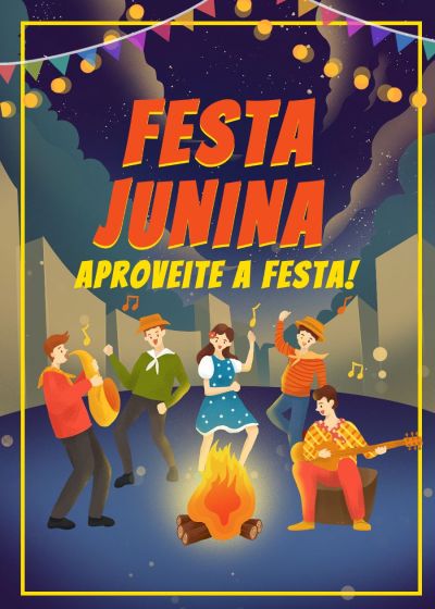 Hand Painted Festa Junina Festival Celebration Scene Card