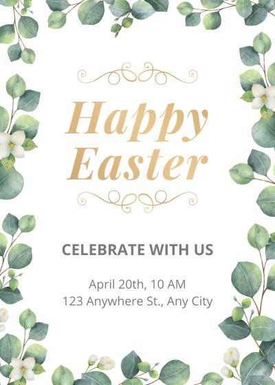 Literary Hand Painted Plants Frame Easter party invitation
