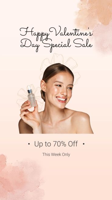 Watercolor Background Brazil Valentine's Day Dia dos Namorados Skincare Cosmetics Discount Sale Promo Ecommerce Story预览效果