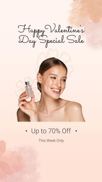 Watercolor Background Brazil Valentine's Day Dia dos Namorados Skincare Cosmetics Discount Sale Promo Ecommerce Story