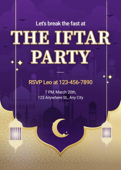 Luxury Retro Style Moon Element Ramadan Gathering Party Invitation Letter
